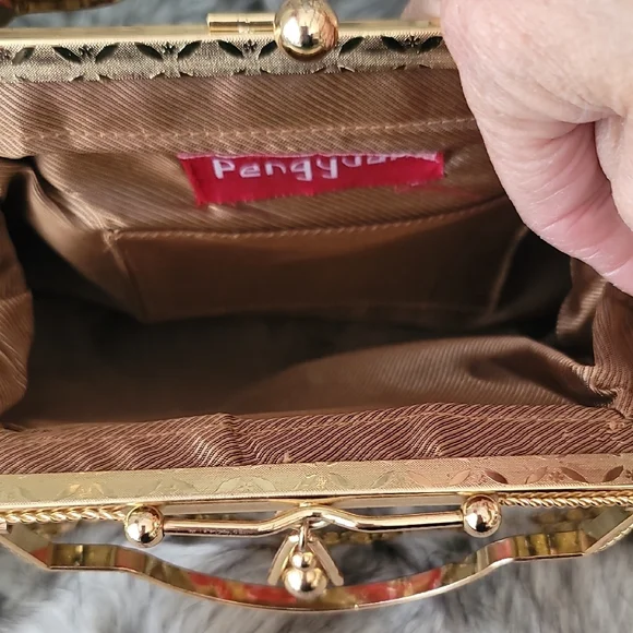 Gold and Multicolor Beaded Women's Clutch With Crossbody Chain - Picture 3 of 13